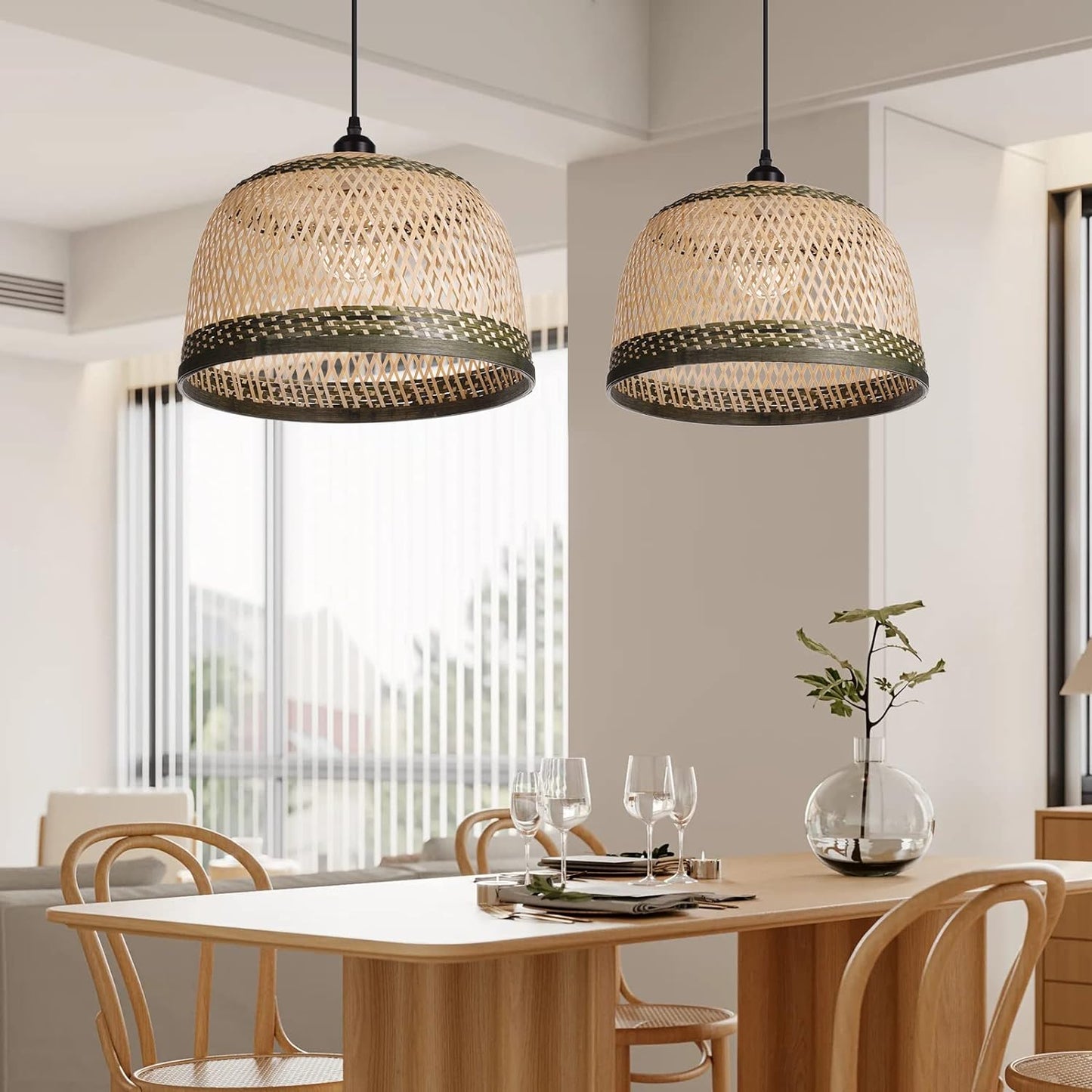 Round Wicker Chandelier Rustic Coastal Ceiling Lamp Dining Room-[Modern pendant lighting for bedroom and living space]-Demolights UK