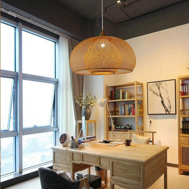 Hand-Woven Rattan Pendant Light | Natural Bamboo Ceiling Fitting