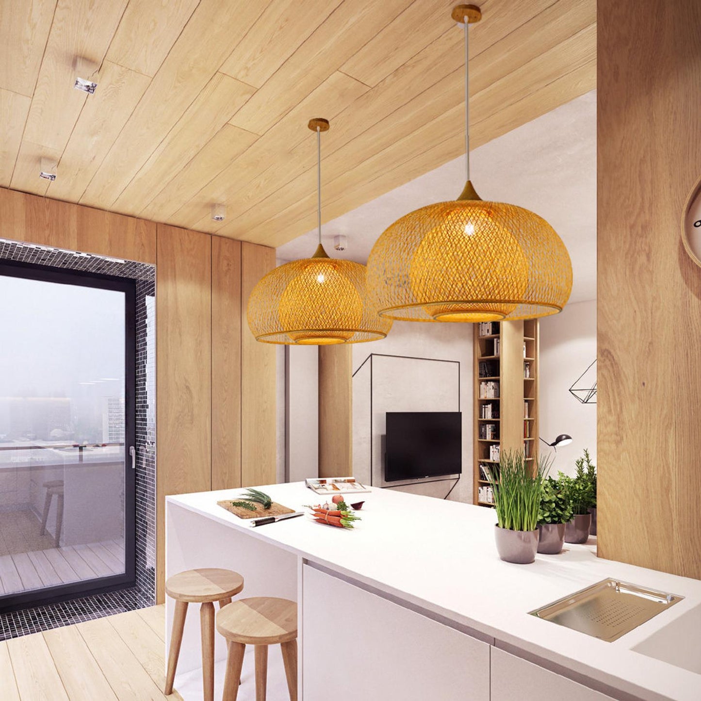 Hand-Woven Rattan Pendant Light | Natural Bamboo Ceiling Fitting
