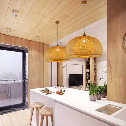 Hand-Woven Rattan Pendant Light | Natural Bamboo Ceiling Fitting