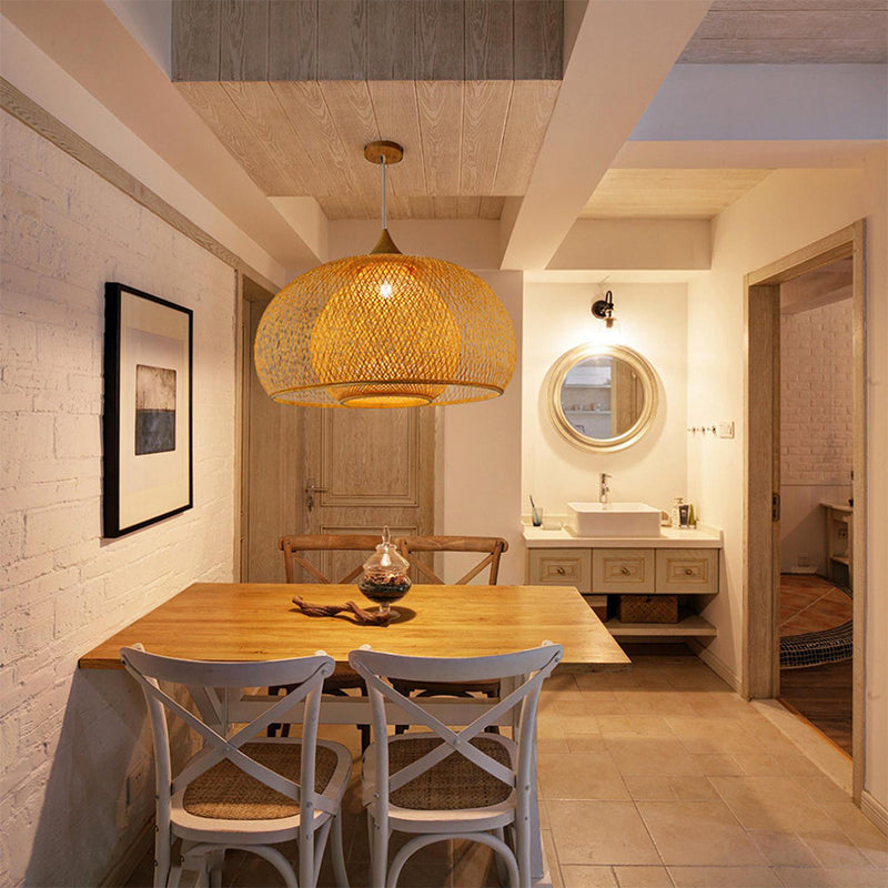 Hand-Woven Rattan Pendant Light | Natural Bamboo Ceiling Fitting