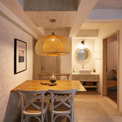Hand-Woven Rattan Pendant Light | Natural Bamboo Ceiling Fitting