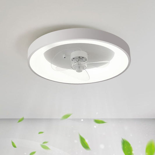 Round Shape Metal Ceiling Fans with Lights in White-[Modern pendant lighting for bedroom and living space]-Demolights UK