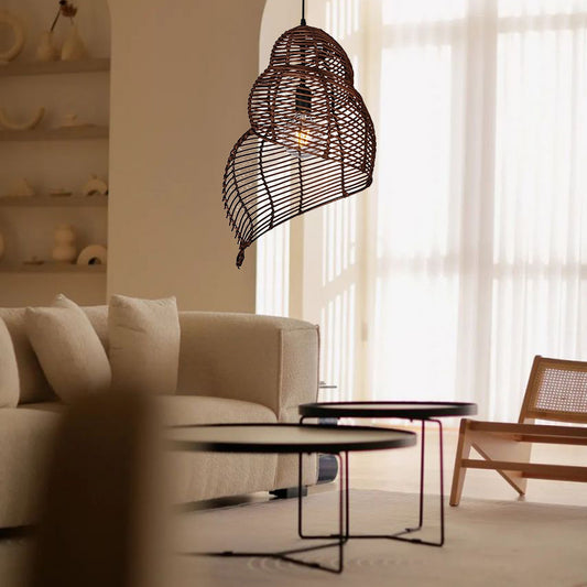 Conch Wicker Lamp Handmade Rattan Light Bamboo Lampshade-[Modern pendant lighting for bedroom and living space]-Demolights UK