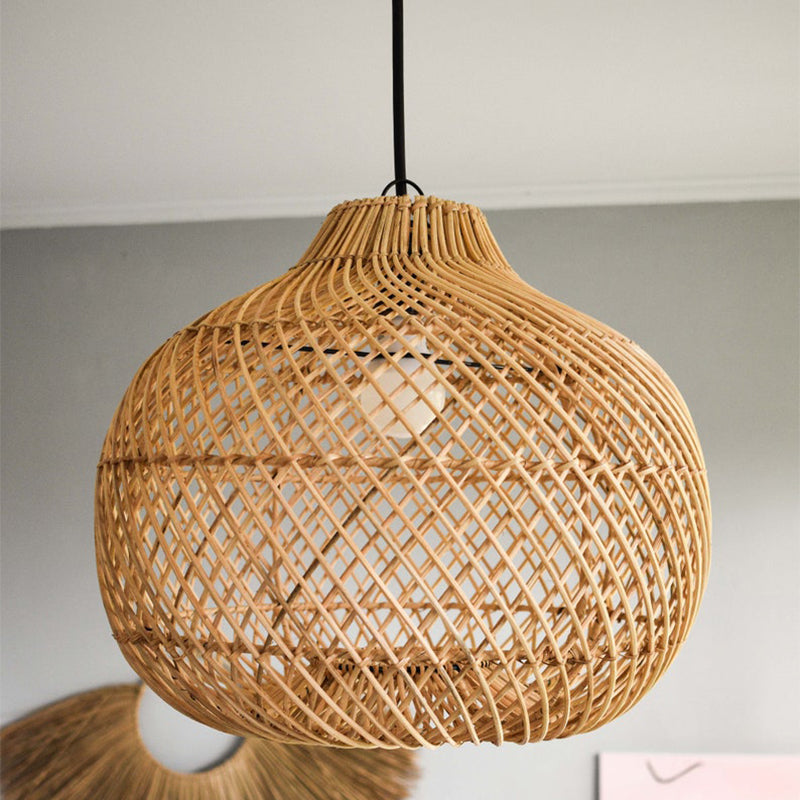 Handmade Rattan Lampshade Wicker Lamp Rustic Pendant Light-[Modern pendant lighting for bedroom and living space]-Demolights UK