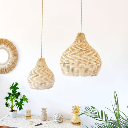 Round Handmade Rattan Lampshade Rustic Wicker Boho Lamp
