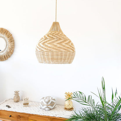 Round Handmade Rattan Lampshade Rustic Wicker Boho Lamp