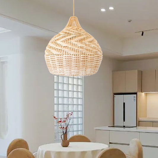 Round Handmade Rattan Lampshade Rustic Wicker Boho Lamp-[Modern pendant lighting for bedroom and living space]-Demolights UK