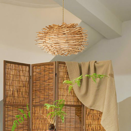 Rattan Lamp Shade Rustic Pendant Light Woven Lamp Chandelier-[Modern pendant lighting for bedroom and living space]-Demolights UK