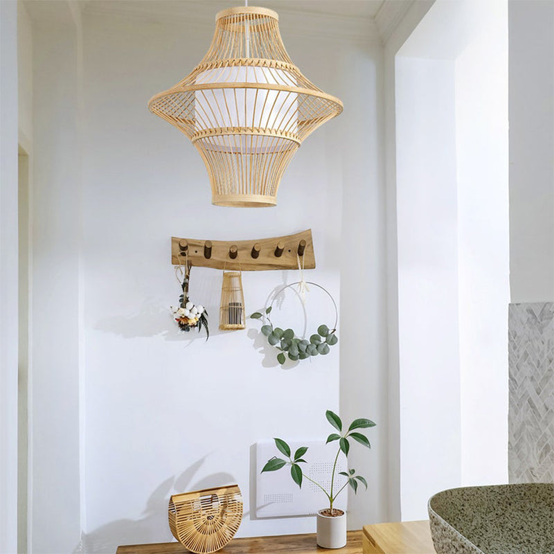 Bamboo Chandelier Retro Lantern Lamp Weaving Pendant Light Shade