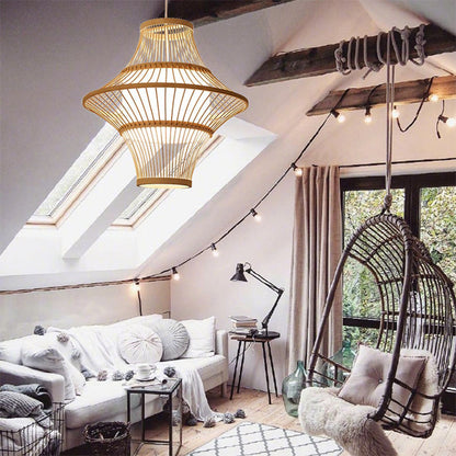 Bamboo Chandelier Retro Lantern Lamp Weaving Pendant Light Shade