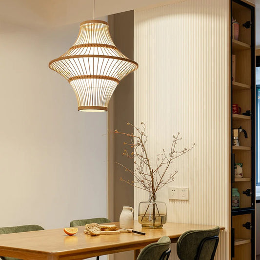 Bamboo Chandelier Retro Lantern Lamp Weaving Pendant Light Shade-[Modern pendant lighting for bedroom and living space]-Demolights UK