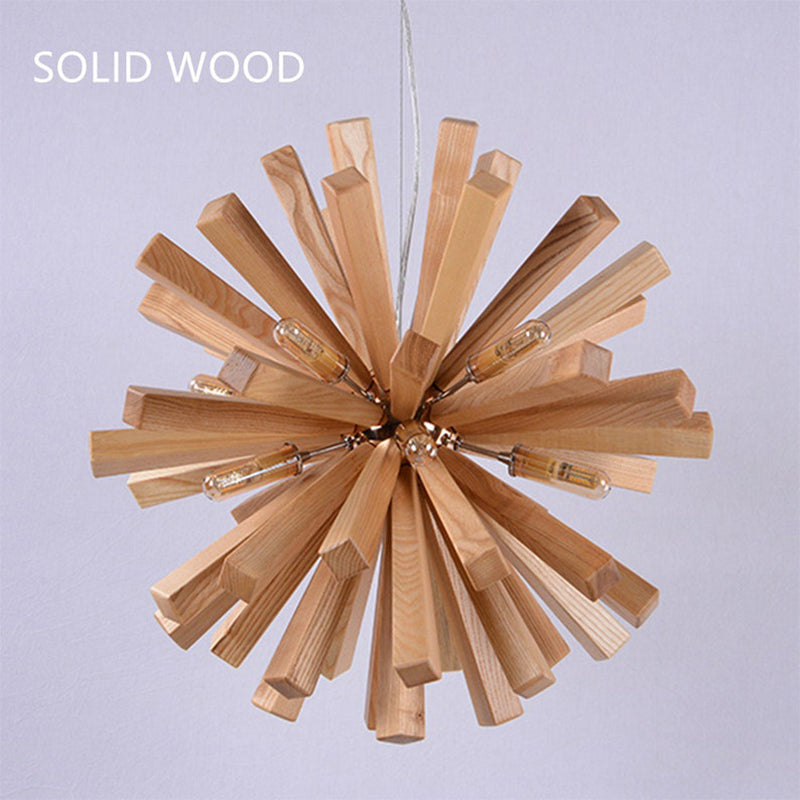 Nordic Creative Wooden Chandelier Flower-Shaped Dandelion Pendants Lights