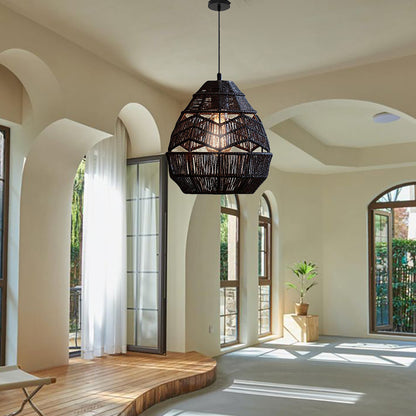 Rattan Pendant Lamp Retro Hanging Lights Rope Lampshade