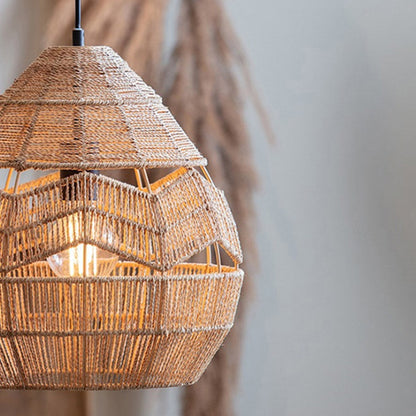 Rattan Pendant Lamp Retro Hanging Lights Rope Lampshade
