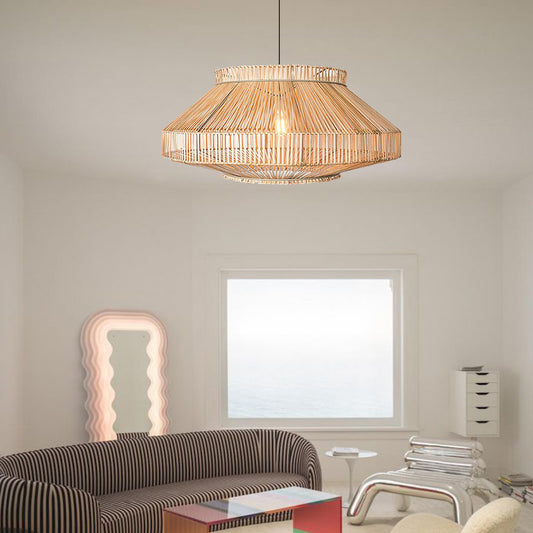 Rattan Pendant Light Woven Pendant Shade Flush Mount Ceiling Light-[Modern pendant lighting for bedroom and living space]-Demolights UK