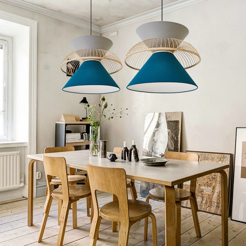Water Lake Blue Fabric Ceiling Lamp Nordic Chandelier Basket Light Fixture