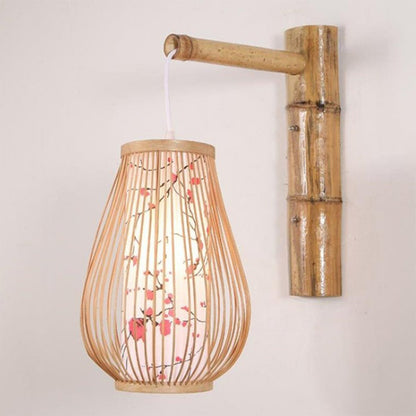 Bamboo Wicker Rattan Lantern Shade Wall Lamp Rustic Country Sconce