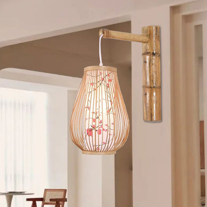 Bamboo Wicker Rattan Lantern Shade Wall Lamp Rustic Country Sconce-[Modern pendant lighting for bedroom and living space]-Demolights UK