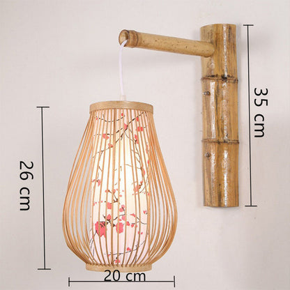 Bamboo Wicker Rattan Lantern Shade Wall Lamp Rustic Country Sconce