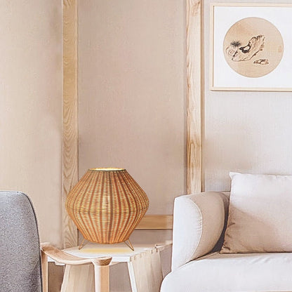 Rattan Weaving Table Lamp Eye-Caring Handmade Reading Light Decoration