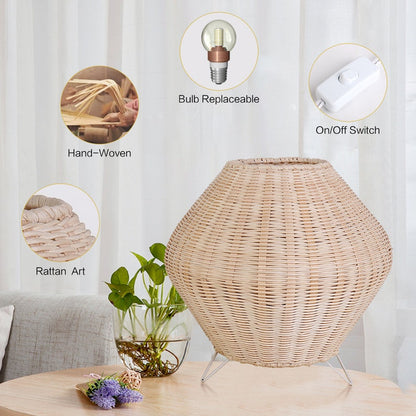 Rattan Weaving Table Lamp Eye-Caring Handmade Reading Light Decoration