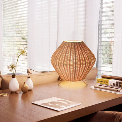 Rattan Weaving Table Lamp Eye-Caring Handmade Reading Light Decoration