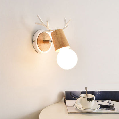 White Wooden Elk Wall Lamp Bedside Lamp