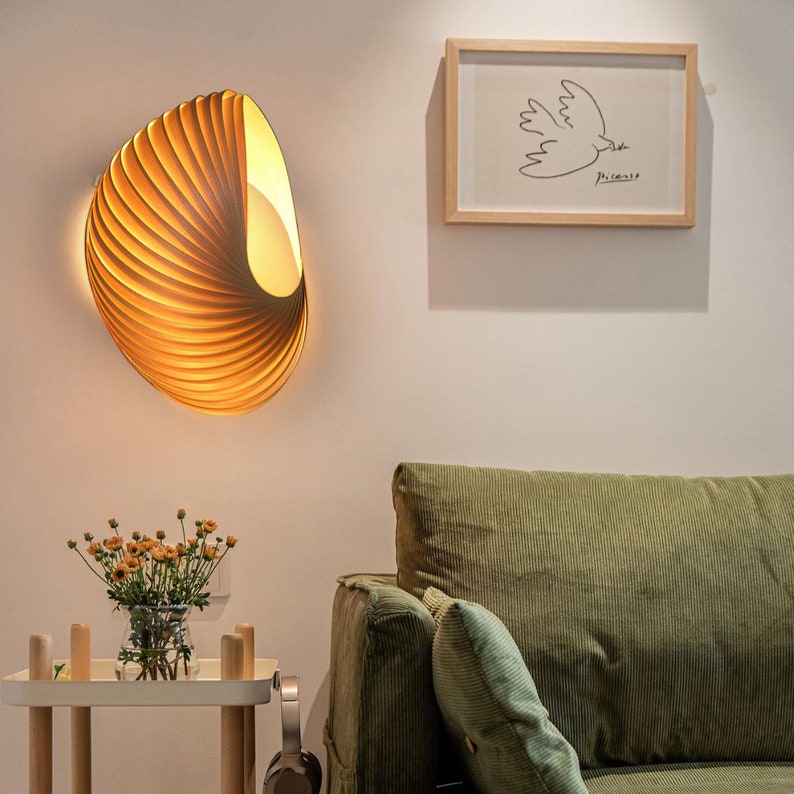 Shell Plug In Wall Sconce Wood Lampshade Art Sconce Light