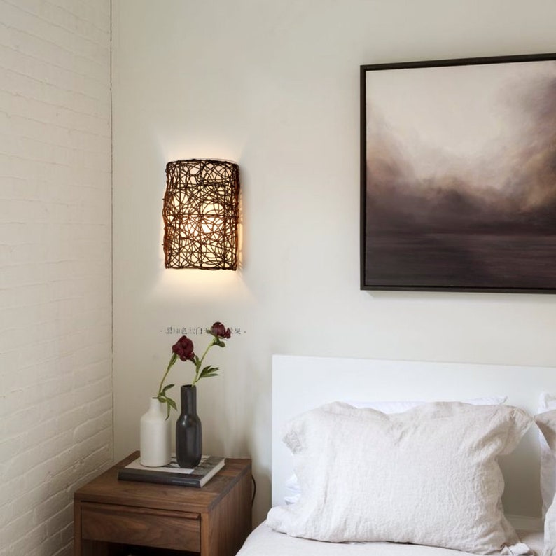 Rattan Wall Light Wicker Wall Pendant Lamps Boho Wall Sconce Light