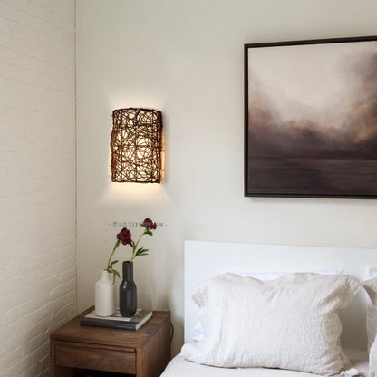 Rattan Wall Light Wicker Wall Pendant Lamps Boho Wall Sconce Light