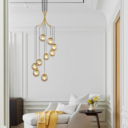 Modern Nordic Spiral Glass Globe Chandelier - Luxury Gold Staircase Pendant Light