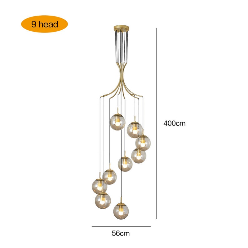 Modern Nordic Spiral Glass Globe Chandelier - Luxury Gold Staircase Pendant Light