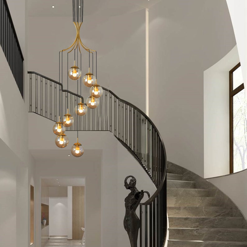 Modern Nordic Spiral Glass Globe Chandelier - Luxury Gold Staircase Pendant Light