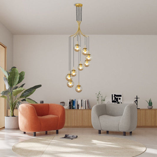 Glass Pendant Light Bubble Spiral Staircase Ball Brass Chandelier-[Modern pendant lighting for bedroom and living space]-Demolights UK
