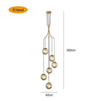Modern Nordic Spiral Glass Globe Chandelier - Luxury Gold Staircase Pendant Light