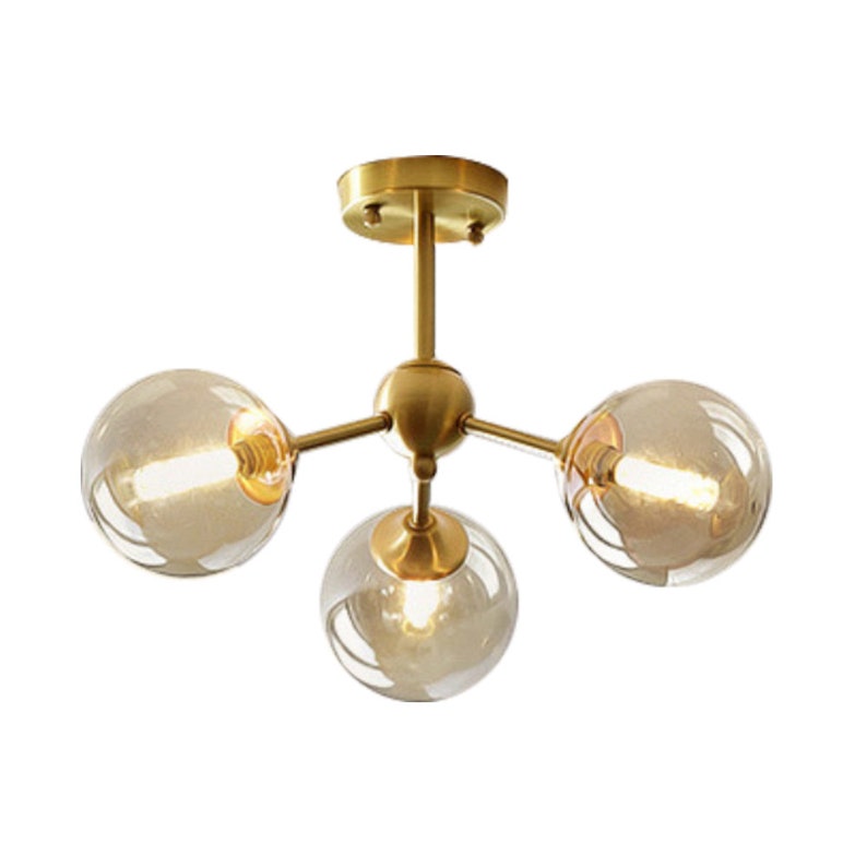 Mid-Century Brass Sputnik Ceiling Light - Modern Glass Globe Flush Mount