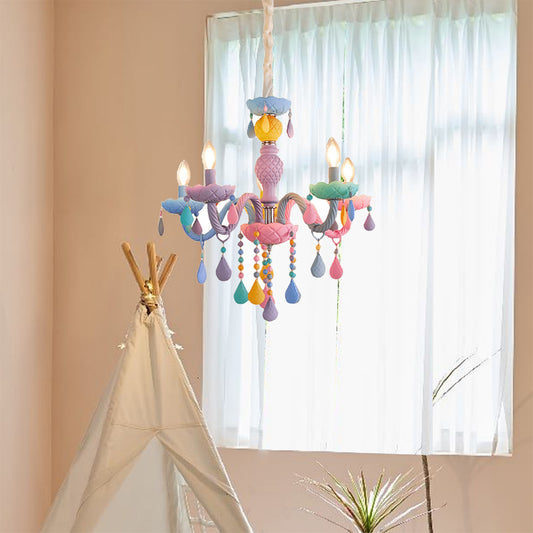 Macaron Crystal Chandelier European Candle Pendant Light Cartoon Princess Room-[Modern pendant lighting for bedroom and living space]-Demolights UK