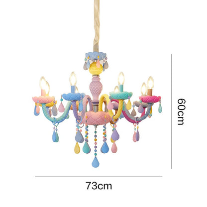 Macaron Crystal Chandelier European Candle Pendant Light Cartoon Princess Room