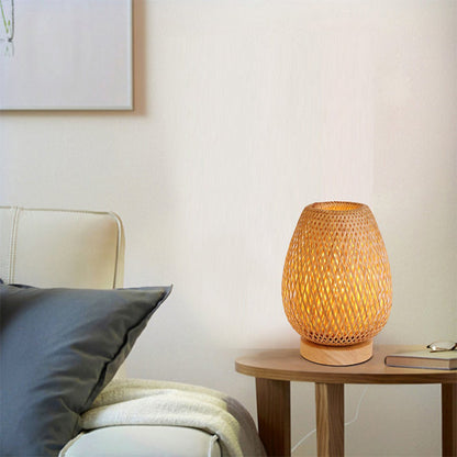 Bamboo Weaving Table Lamp Eye-Caring Bedroom Bedside Night Light