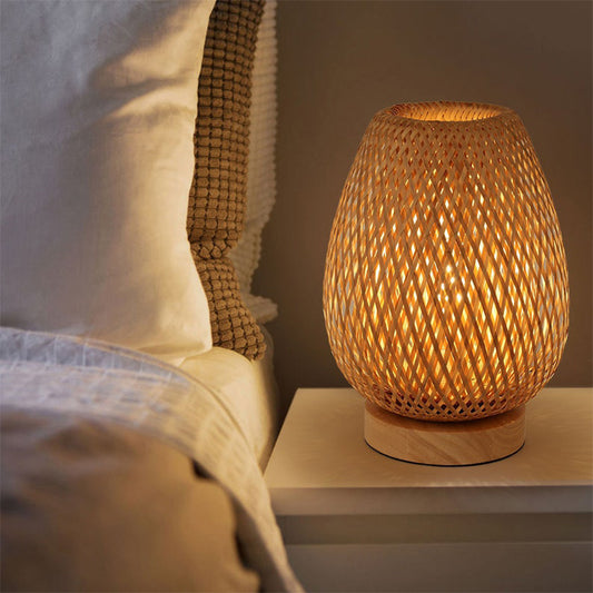 Bamboo Weaving Table Lamp Eye-Caring Bedroom Bedside Night Light-[Modern pendant lighting for bedroom and living space]-Demolights UK