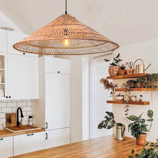 Rustic Pendant Light Umbrella Wicker Lampshade-[Modern pendant lighting for bedroom and living space]-Demolights UK