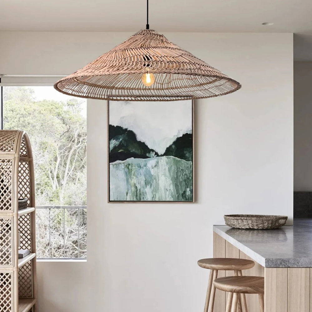 Rustic Pendant Light Umbrella Wicker Lampshade