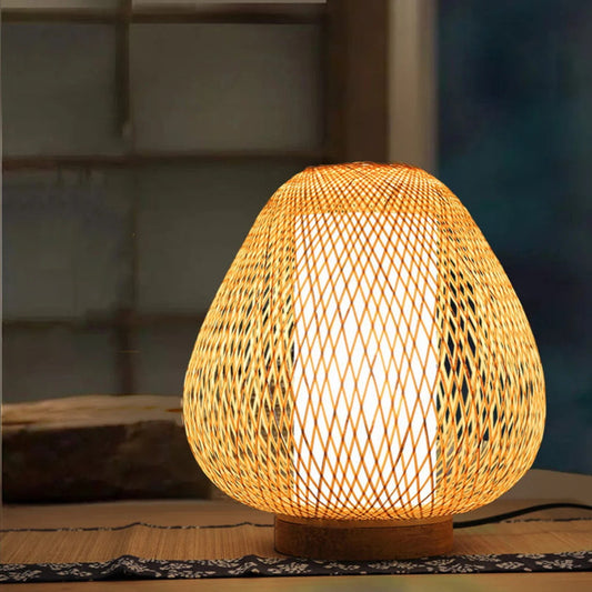 Traditional Bamboo Desk Lamp Weave Lampshade-[Modern pendant lighting for bedroom and living space]-Demolights UK