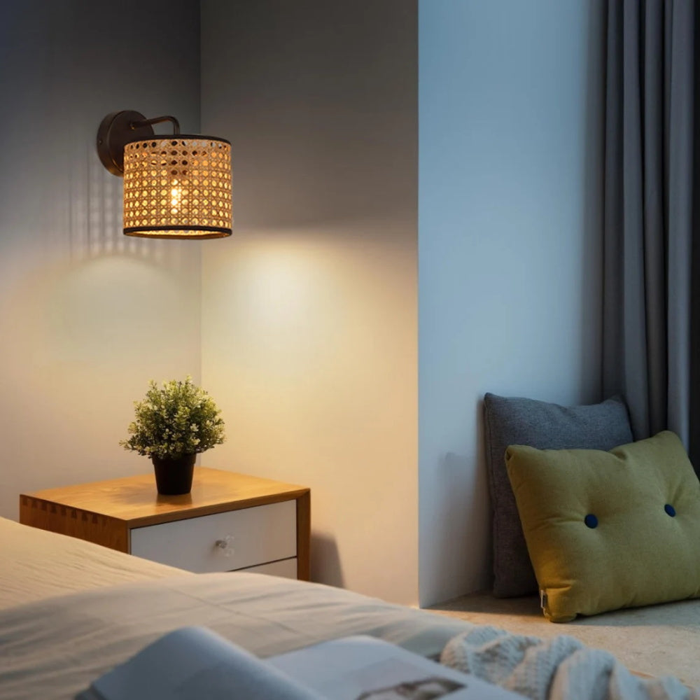 Rattan Plug In Wall Sconce Wicker Wall Light