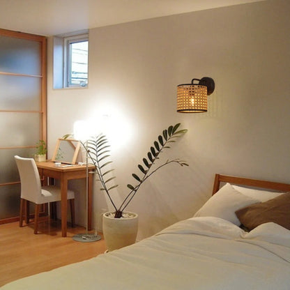 Rattan Plug In Wall Sconce Wicker Wall Light