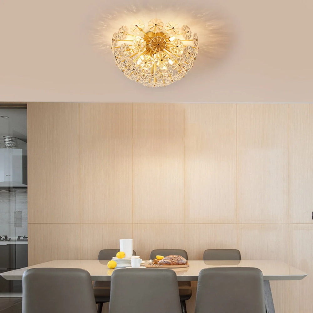Luxury Crystal Flowers Starburst Ceiling Light Modern Flush Mount Ceiling Lamp