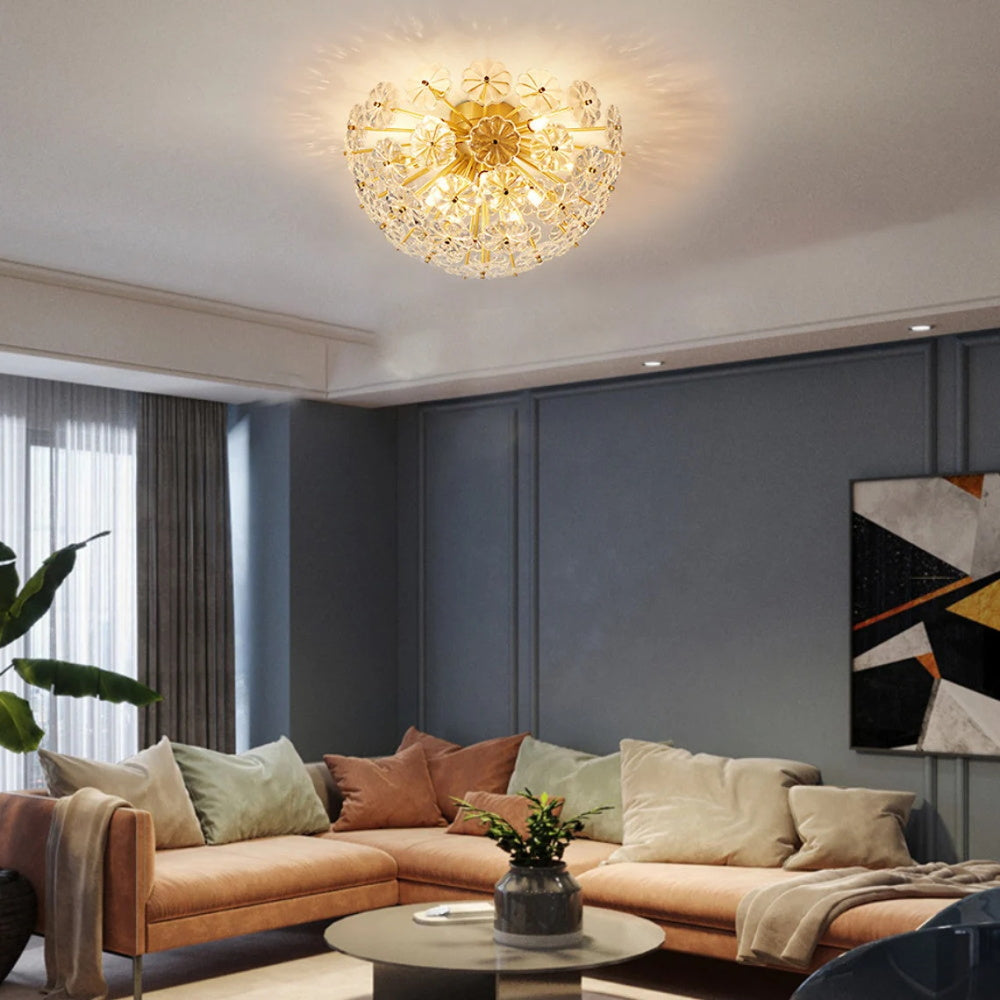 Luxury Crystal Flowers Starburst Ceiling Light Modern Flush Mount Ceiling Lamp