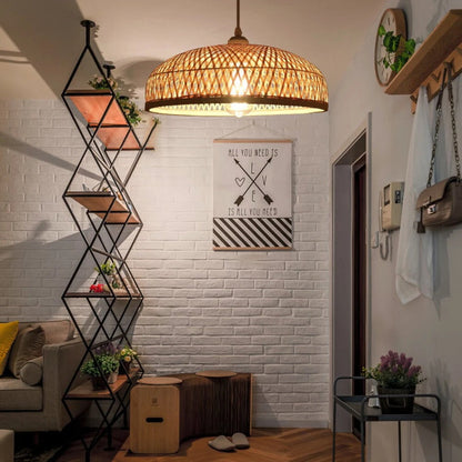 Bamboo Strip Bowl Cage Pendant Lampshade