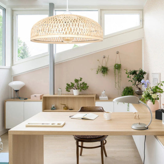 Bamboo Strip Bowl Cage Pendant Lampshade-[Modern pendant lighting for bedroom and living space]-Demolights UK